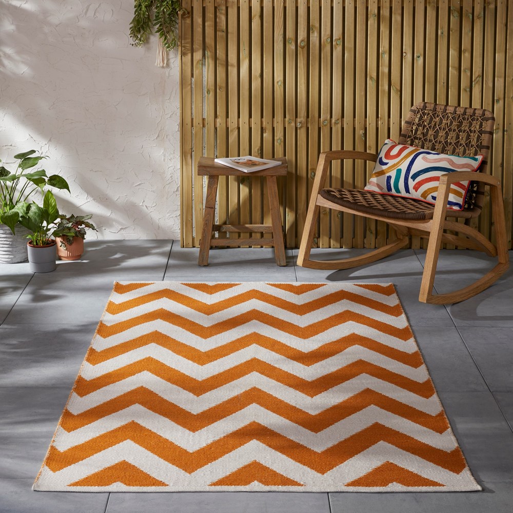 Brittany Chevron Flatweave Indoor Outdoor Rugs in Orange